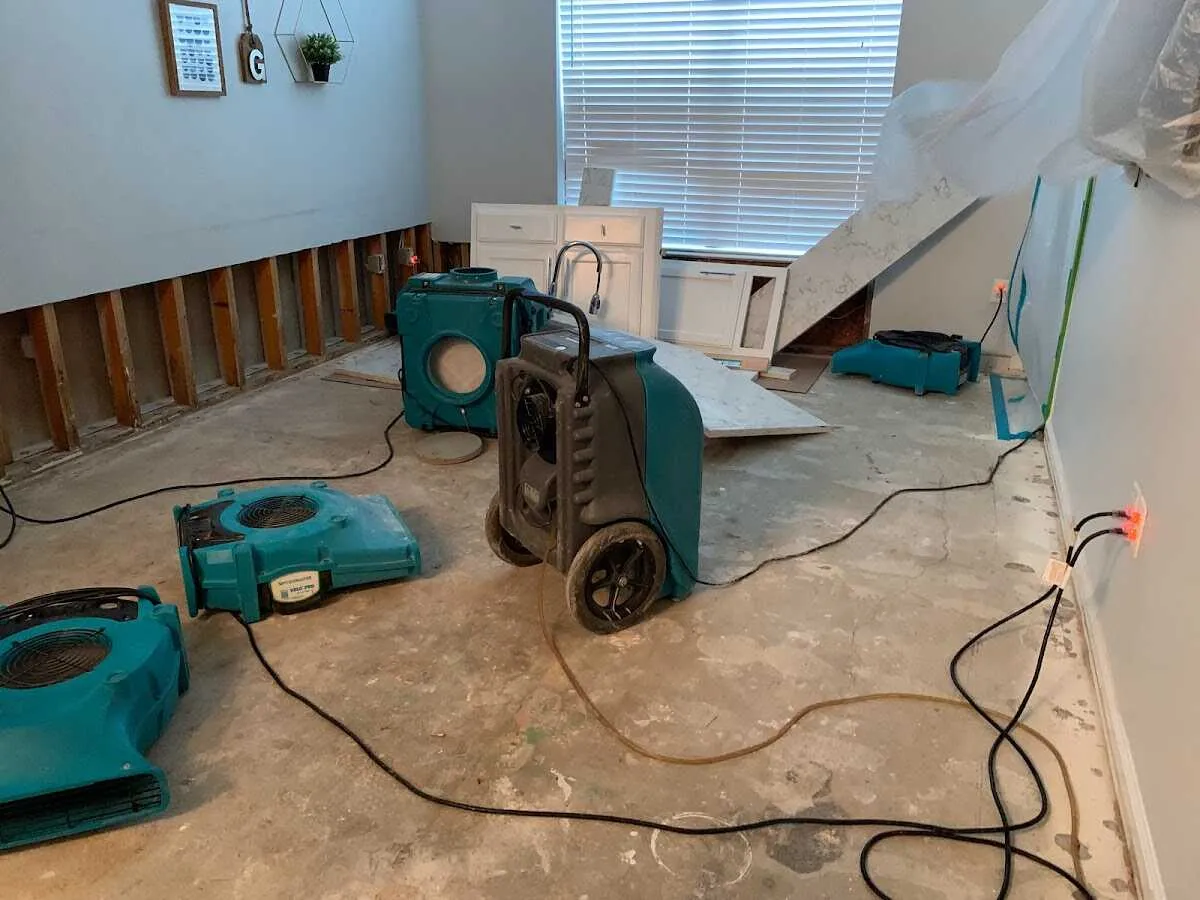 Dehumidifier in flood-cut room for Water Damage Restoration in Lake Los Angeles